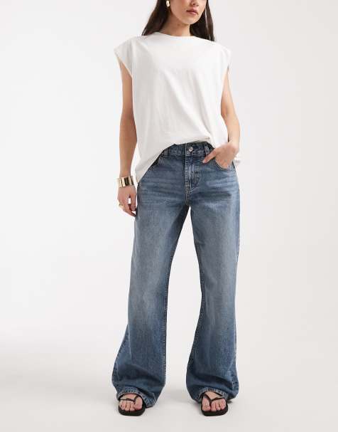 ASOS DESIGN – Niebieskie obszerne jeansy z obniżonym stanem i efektem sprania - view 1