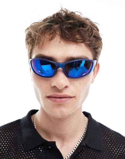 ASOS DESIGN – Niebieskie okulary przeciwsłoneczne z lustrzanymi soczewkami