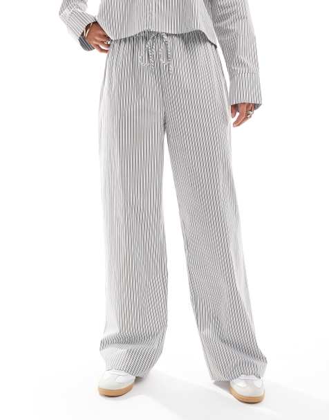 ASOS DESIGN – Niebieskie popelinowe spodnie w paski z szerokimi nogawkami - view 1
