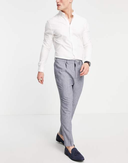ASOS DESIGN – Niebieskie spodnie garniturowe o obcisłym kroju z materiału o pętelkowej strukturze