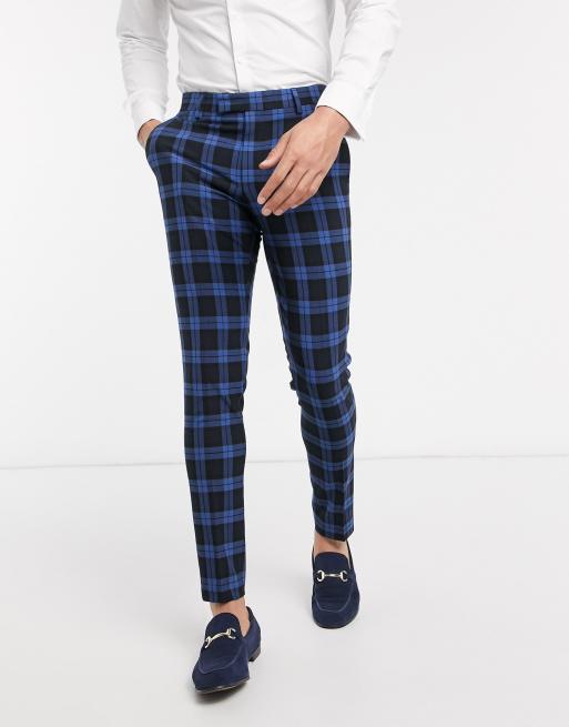 ASOS DESIGN Wedding – Jasnoniebieski garnitur w szkocką kratę o bardzo obcisłym kroju, 3 z 4