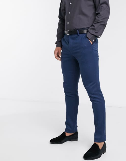 ASOS DESIGN Wedding – Niebieski obcisły garnitur z diagonalu z mieszanki wełny, 3 z 4