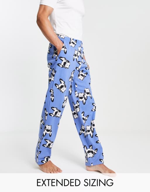 ASOS DESIGN – Niebieskie spodnie od piżamy we wzór w psy