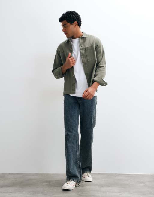 ASOS DESIGN – Niebieskie szerokie jeansy z rozszerzanymi nogawkami z efektem sprania w stylu vintage, 3 z 5