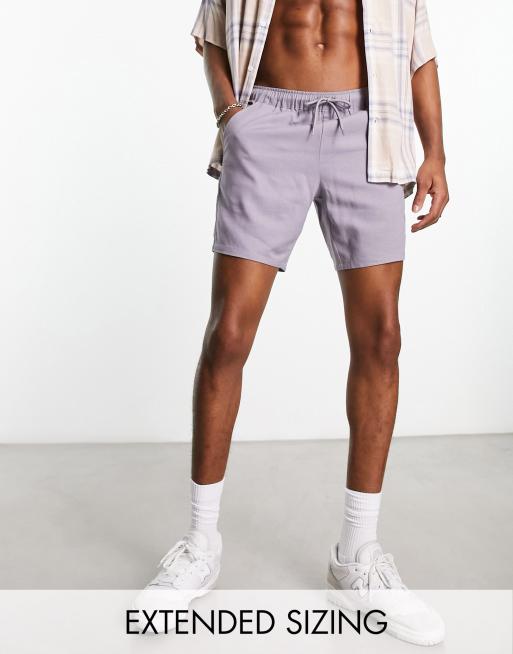 ASOS DESIGN – Niebieskie szorty średniej długości o dopasowanym kroju z domieszką lnu 