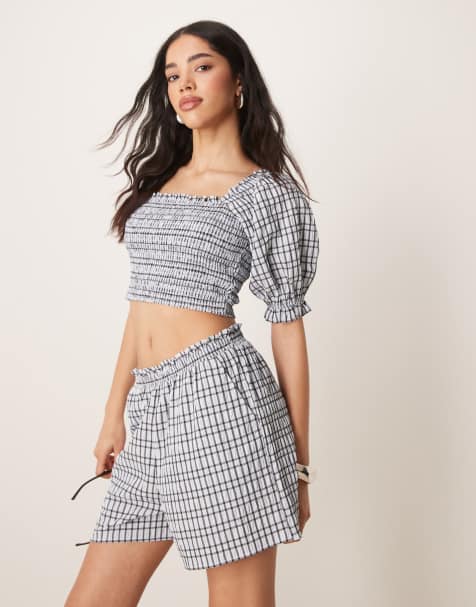 ASOS DESIGN seersucker check shorts co-ord in blue