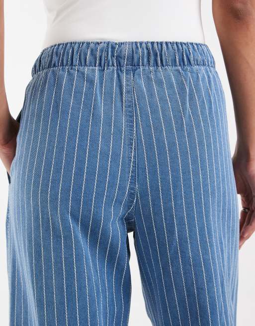 ASOS DESIGN – Niebieskie wciągane jeansy z szerokimi nogawkami w paski, 5 z 5