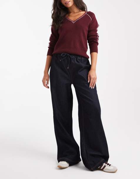 ASOS DESIGN jogger style pull on wide leg jean in rinse wash
