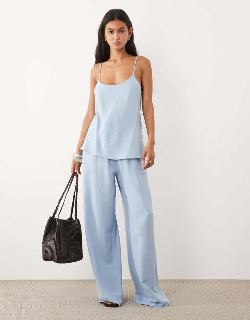 ASOS DESIGN – Niebieski top na ramiączkach z mieszanki lnu w stylu lat 90., część zestawu, 2 z 3