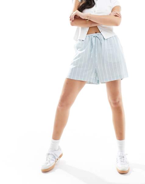 ASOS DESIGN – Niebieskie wciągane szorty z domieszką lnu w paski - view 1