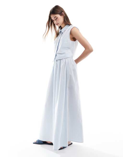 ASOS DESIGN – Niebiesko-biała spódnica maxi z elastyczną talią w paski, część zestawu
