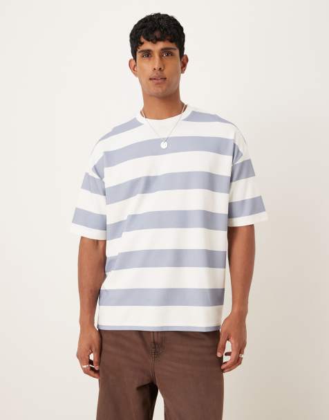 ASOS DESIGN – Niebiesko-biały gruby T-shirt oversize w szerokie paski - view 1