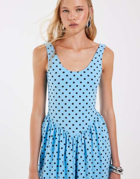 ASOS DESIGN – Niebiesko-brązowa sukienka midi w groszki - view 1
