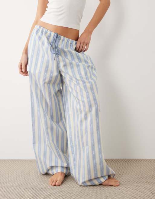 ASOS DESIGN – Niebiesko-cytrynowe spodnie od piżamy z tkaniny w paski, 3 z 4