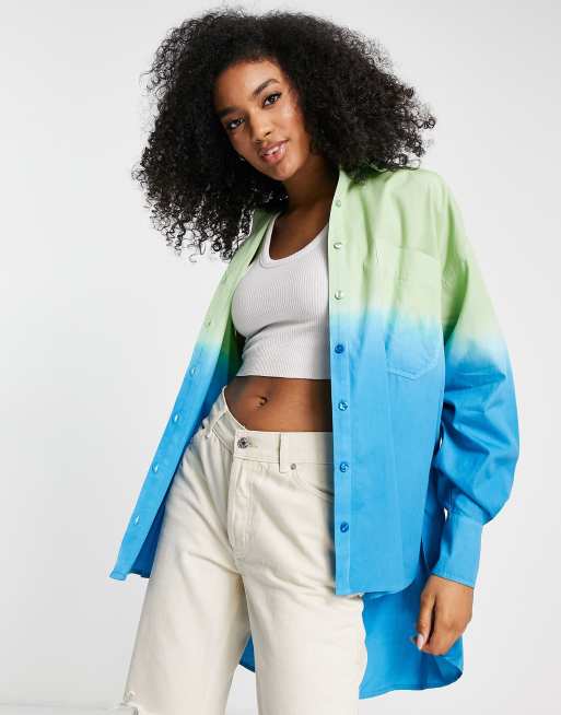 ASOS DESIGN – Niebiesko-zielona koszula o fasonie dad oversize z efektem ombre
