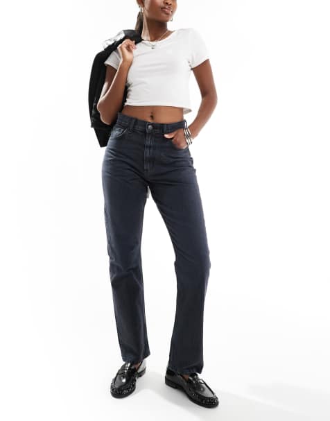 ASOS DESIGN – Niebieskoczarne jeansy o prostym kroju ze średnim stanem - view 1