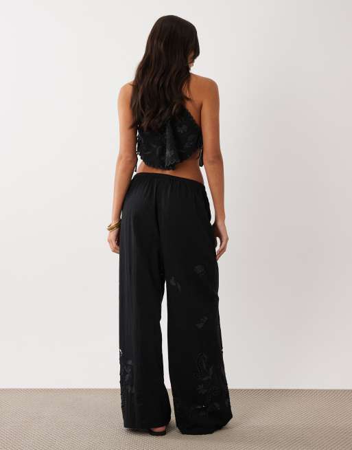 ASOS DESIGN – Nienna Beach – Hose in Schwarz mit Stickerei, 5 von 5