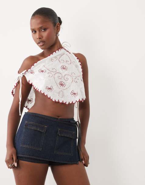 ASOS DESIGN Nienna embroidered halter beach top in white - view 1