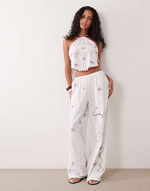 ASOS DESIGN Nienna embroidered halter beach top in white, 2 of 4