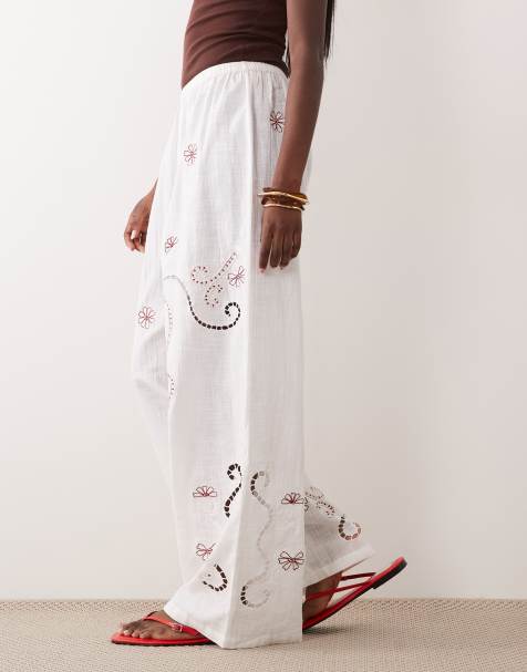 ASOS DESIGN - Nienna - Pantalones playeros blancos con bordados - view 1