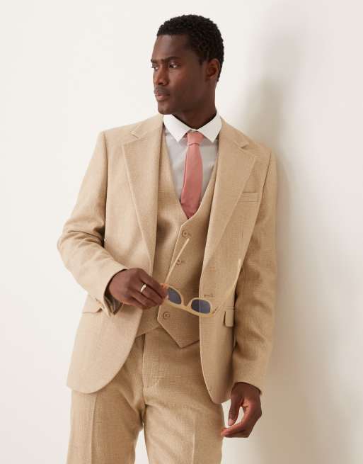 ASOS DESIGN - Nieuwe skinny colbert van wolmix in beige met kleine pied-de-poule