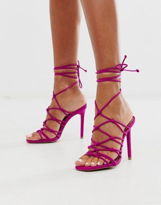 ASOS DESIGN Night strappy heeled sandals in fuschia | ASOS