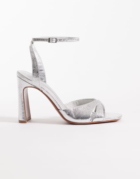 ASOS DESIGN Nightcap cross strap detail barely there block heel sandals in silver - view 1