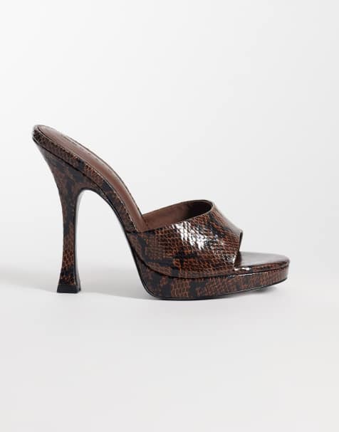 ASOS DESIGN Nightfall platåmules med klack i brun ormmönstrad - view 1