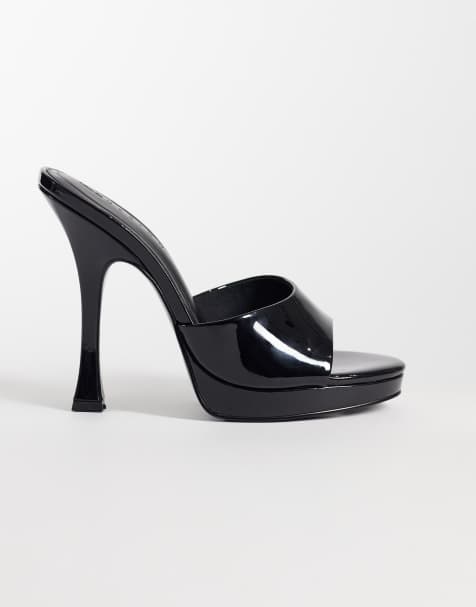 ASOS DESIGN Nightfall platåmules med klack i svart lack - view 1