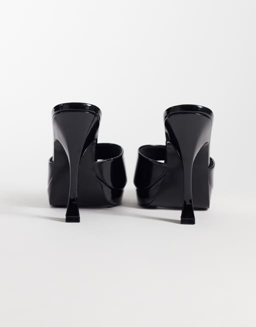 ASOS DESIGN Nightfall platform heeled mules in black patent, 5 of 5
