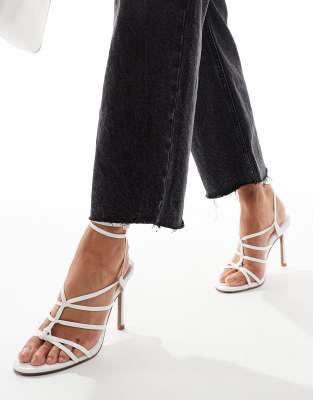 ASOS DESIGN - Nightfall - Riemchensandalen in gebrochenem Weiß mit hohem Absatz