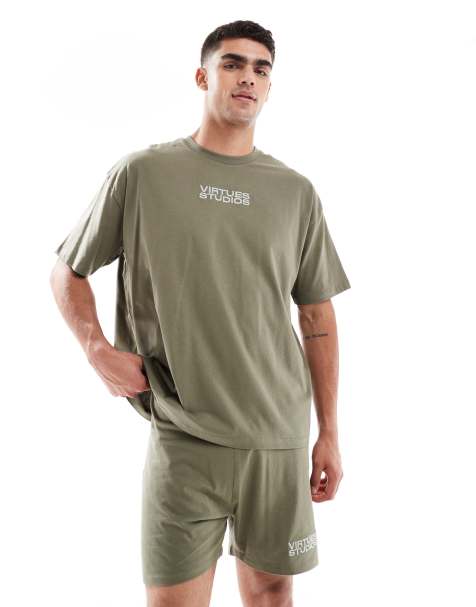 ASOS DESIGN nightwear short set in dusty olive with embroidery details - view 1