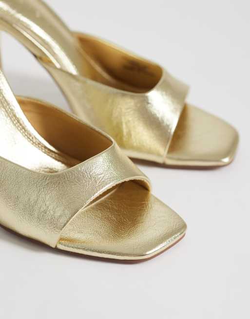ASOS DESIGN Nighty high heeled mules in gold, 2 of 4