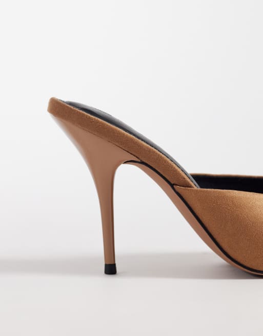 ASOS DESIGN – Nighty – Mules aus Wildlederimitat in Taupe mit hohem Absatz, 3 von 4
