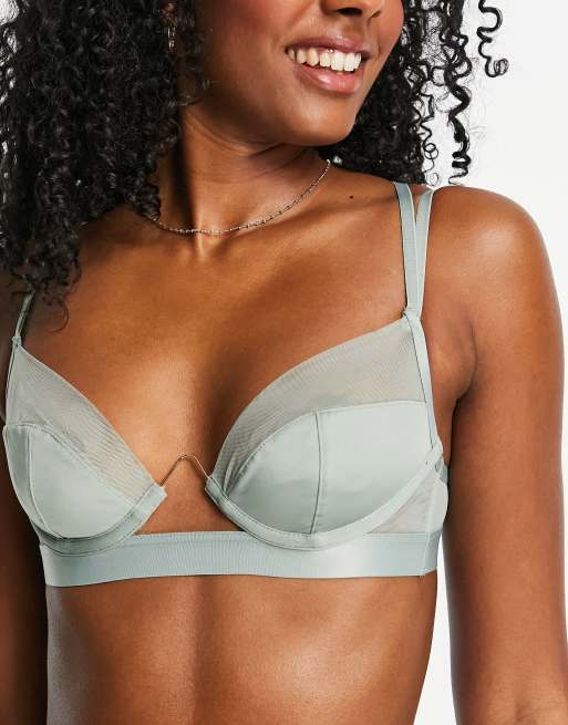 ASOS DESIGN – Nik – BH aus Mikrofaser und Netzstoff in Minzgrün mit goldenem, sichtbarem Bügel