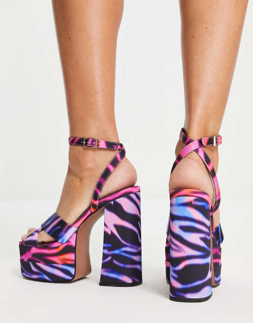 Bebo Mega Wedge Heeled Sandals in Hot Pink Satin - ASOS Outlet