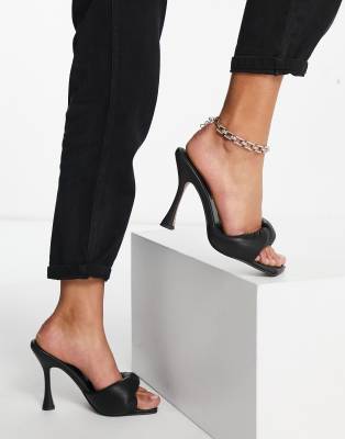 ASOS DESIGN Niki padded twist high heeled mules in black