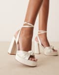 [ASOS DESIGN] ASOS DESIGN Nikita knotted platform block heeled sandals in ivory-White 42 IVORY