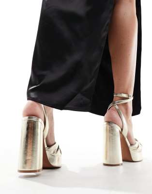 Asos Design Nikita Knotted Platform Heeled Sandals In Gold