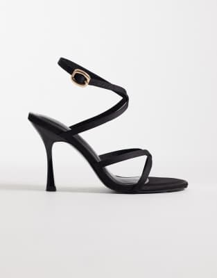 ASOS DESIGN Nikki cross over detail barely there high heel sandals in black sued