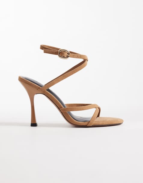 ASOS DESIGN – Nikki – Filigrane High-Heels-Sandalen aus Wildlederimitat in Sand mit überkreuztem Detail - view 1