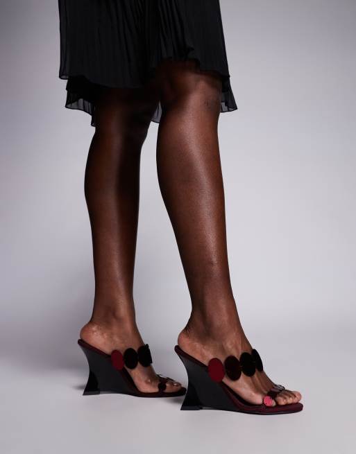 ASOS DESIGN - Nila - Sandales à talon haut compensé et détails métalliques ronds - Bordeaux, 3 de 4