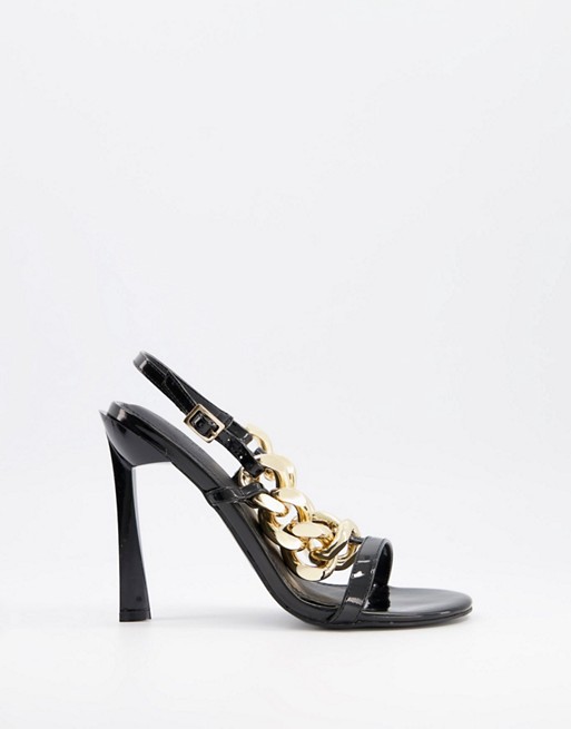 ASOS DESIGN Nimble high-heeled sandals with chunky chain in black