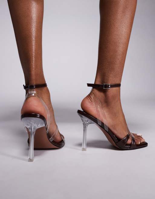 ASOS DESIGN – Nimble – Sandalen in Braun und Transparent mit hohem Absatz, 3 von 4