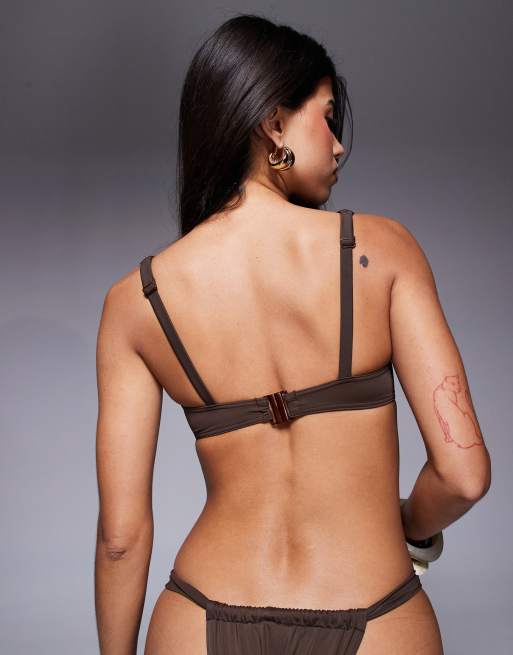 ASOS DESIGN - Nina - Bikinitop met beugels en knoop in chocoladebruin, 2 van 4