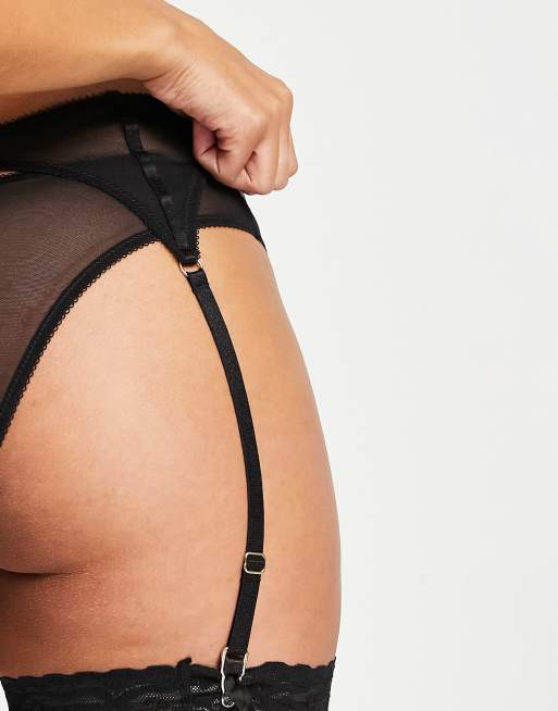 ASOS DESIGN Nina sheer floral lace garter belt with picot trim in black