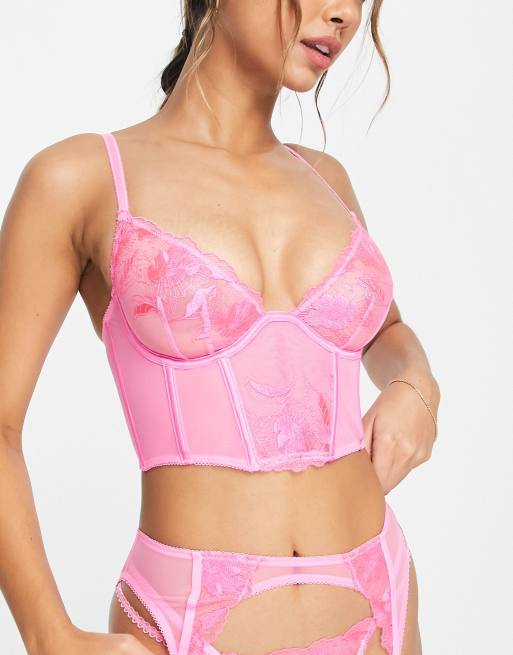 ASOS DESIGN Paris eyelash lace strappy thong in pink