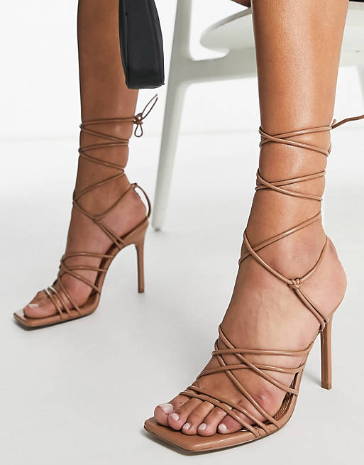 Women Heels/Nina strappy tie leg heeled sandals in beige 