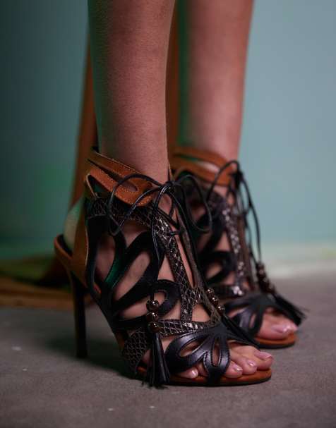 ASOS DESIGN - Ninety - Gyldenbrune, sorte og højhælede sandaler - view 1