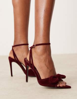 Ninja bow pointed high heeled sandals in burgundy-Red